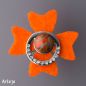 Preview: Interchangeable ring set with felt disc "big clover" in orange and glass top
