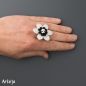 Preview: Interchangeable ring set with felt disc "medium blossom" in white and "Daisy" in dark grey mottled and glass top