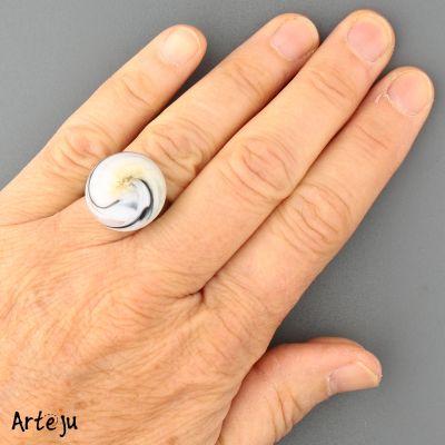 Glass Cabochon for interchangeable Jewelry System with shades of cream, white and black