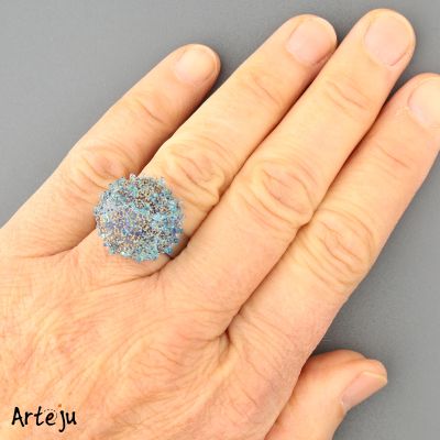 Glass Cabochon with shades of blue, brown and turquoise