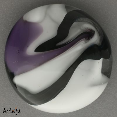 Glass Cabochon with shades of Purple, Black and White