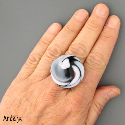 Glass Cabochon with shades of black, grey and white