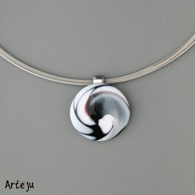 Glass Cabochon with shades of black, grey and white