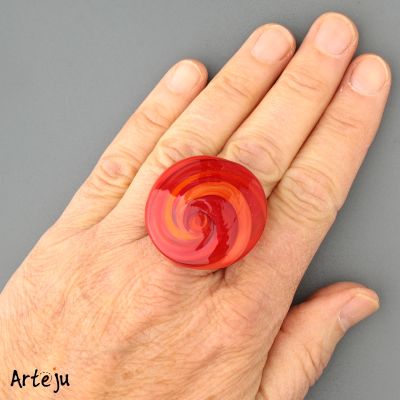 Glass Cabochon with shades of red and orange