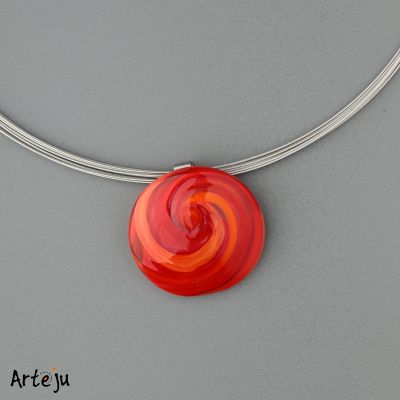 Glass Cabochon with shades of red and orange