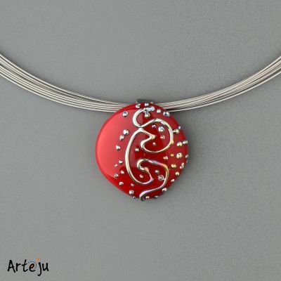 Glass Cabochon for interchangeable Jewelry System with shades of red in Swirl Optic