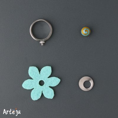 Wechselring-Set mit Filzscheibe "Blüte mittel" in pastell türkis und Glastop