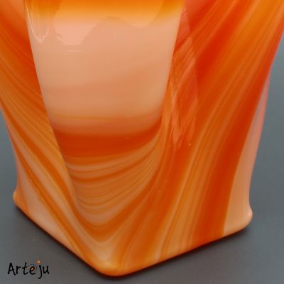 Folded Glass Vase in orange-white with square Bottom