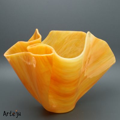 Folded Glass Vase in yellow-orange with round Bottom 
