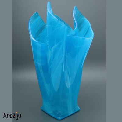 Folded Glass Vase in turquoise with square Bottom