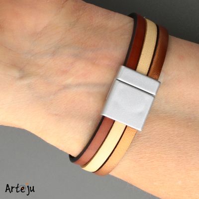 Lederarmband mit Magnetverschluss in Bronze, Creme und Braun