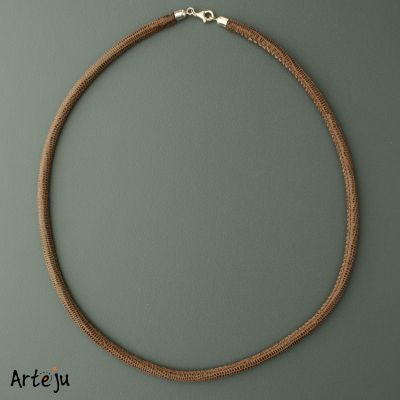 Dark Taupe Nappa Leather Necklace with Lizard Leather Look