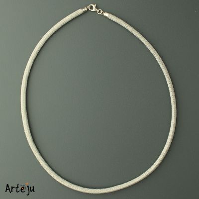 Light Grey Nappa Leather Necklace with Lizard Leather Look