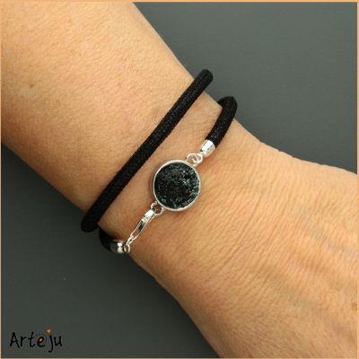 Black Nappa Leather Bracelet  with  Lizard Leather Look