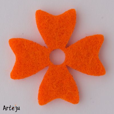 Felt blossom "Big clover leaf" in orange