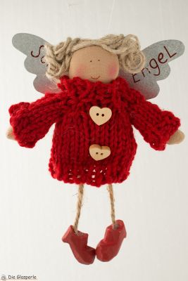 Anhänger Schutzengel mit Strickpulli mit Knöpfen, hellrot