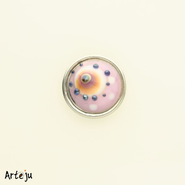 Press Button with Glass Cabochon in pink with dots in different colours