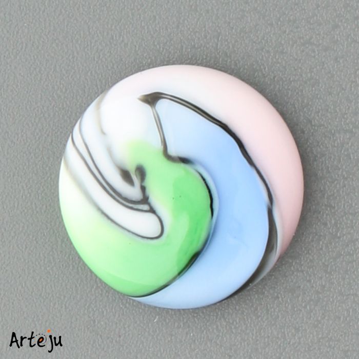 Glass Cabochon for interchangeable Jewelry System with shades of blue, green, light pink, white and black