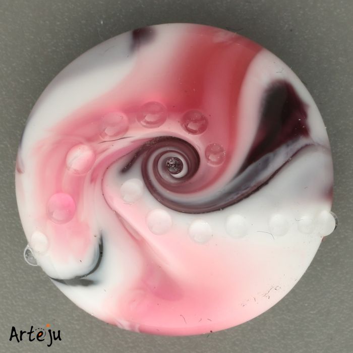 Glas-Cabochon in Rosa-, Weiß- und Schwarz-Tönen in Wirbeloptik
