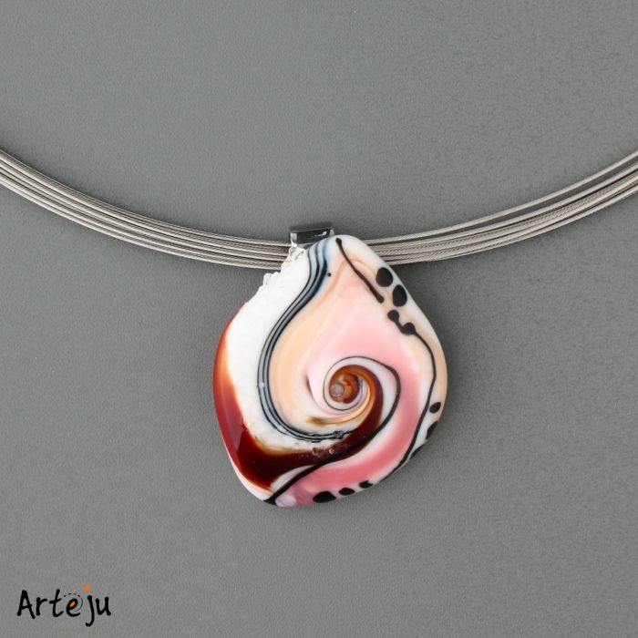 Glass Cabochon with shades of white, light pink, red and black