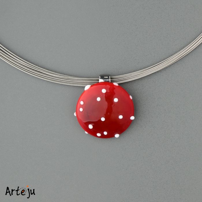 Glas-Cabochon in Rot und Weiß mit Punkten
