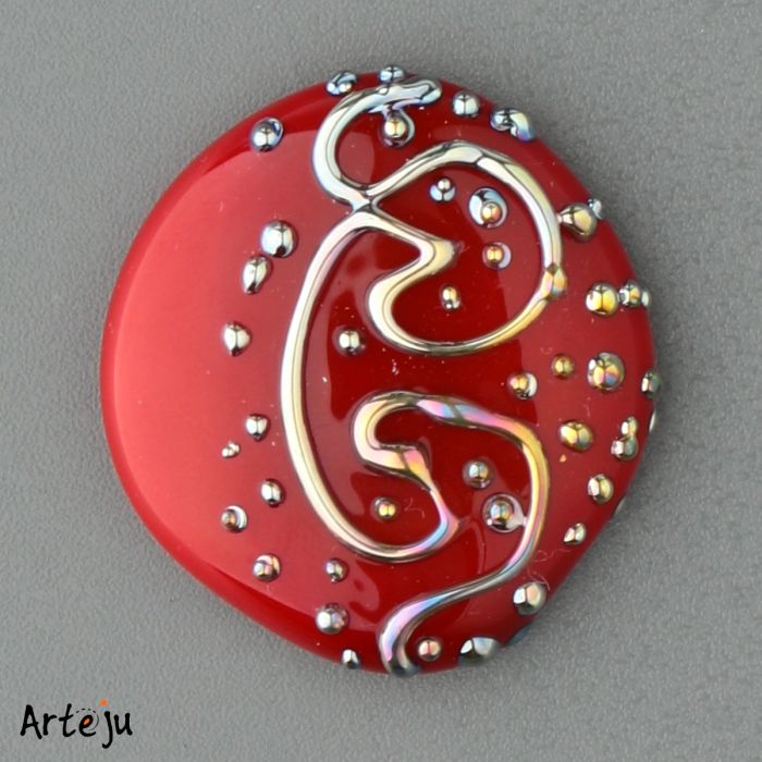 Glass Cabochon for interchangeable Jewelry System with shades of red in Swirl Optic