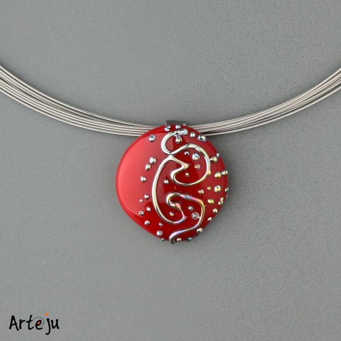 Glass Cabochon for interchangeable Jewelry System with shades of red in Swirl Optic
