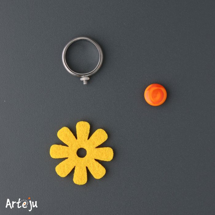 Wechselring-Set mit Filzscheibe "Anemone" in gelb und Glastop
