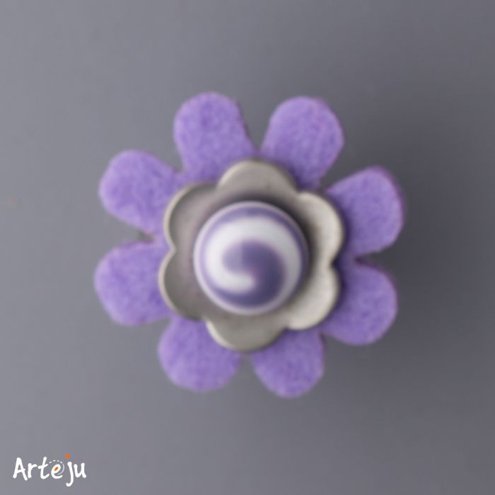 Wechselring-Set mit Filzscheibe "kleine Passionsblume" in lavendel und Glastop