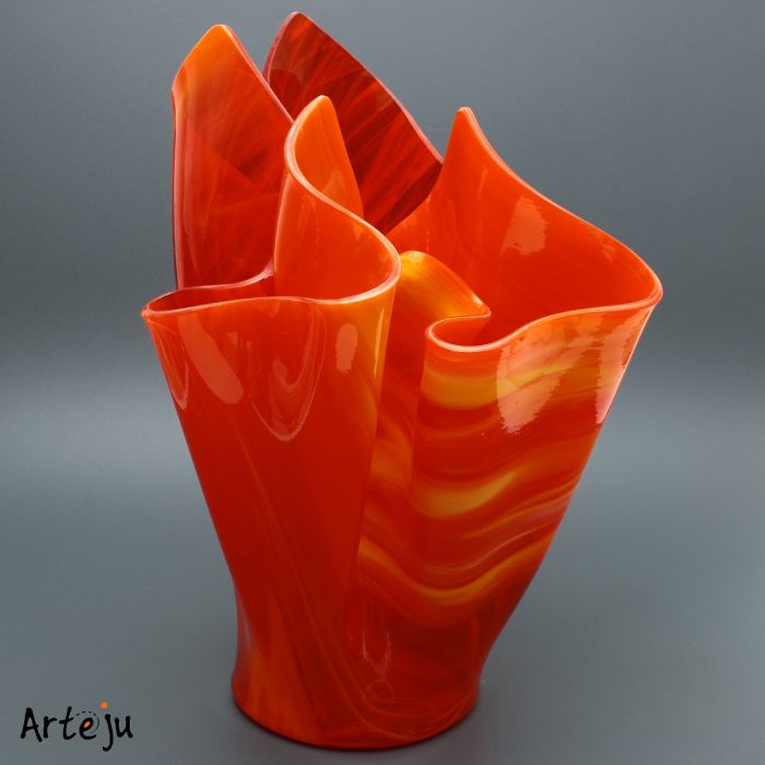 Folded Glass Vase in orange-yellow with round Bottom