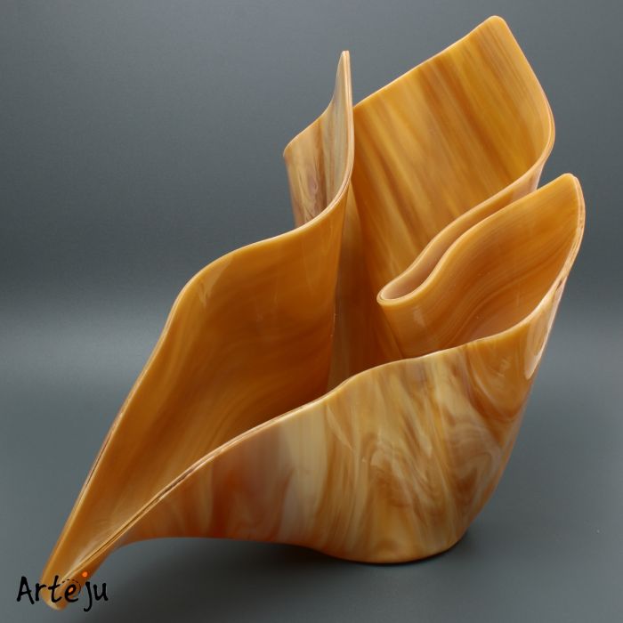 Folded Glass Vase in brown-beige with round Bottom 