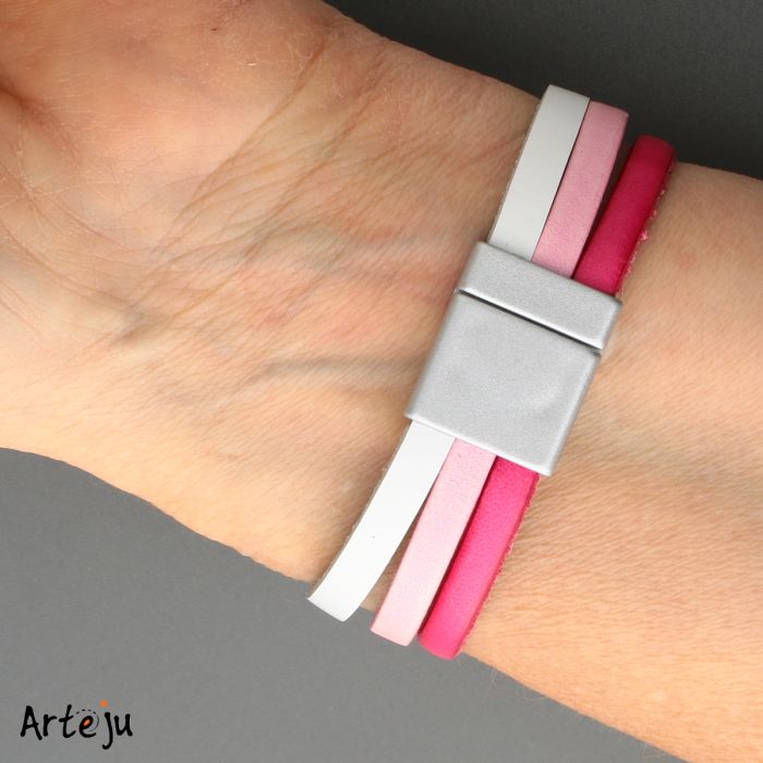 Lederarmband mit Magnetverschluss in Weiß, Hellrosa und Pink