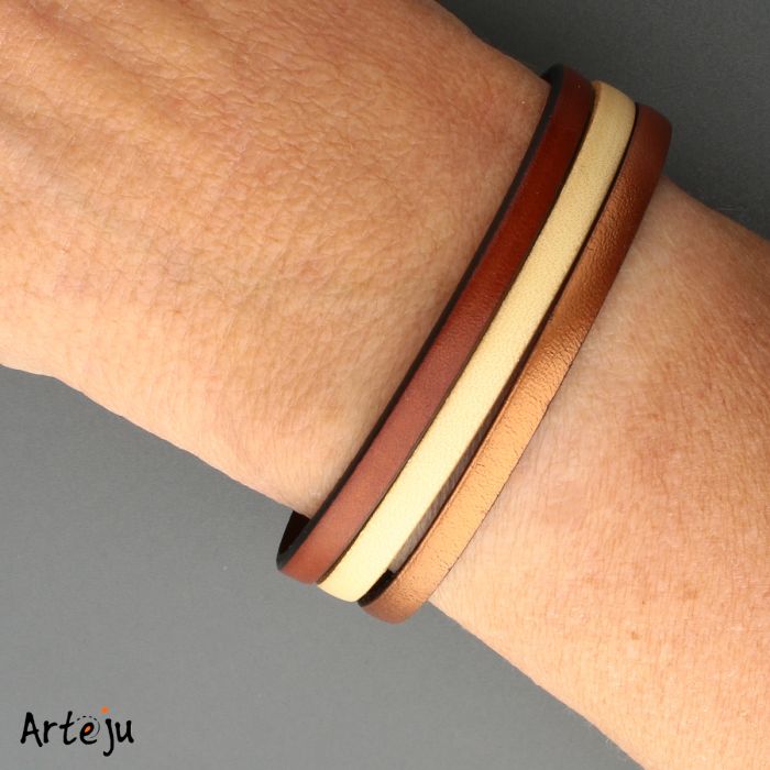 Lederarmband mit Magnetverschluss in Bronze, Creme und Braun