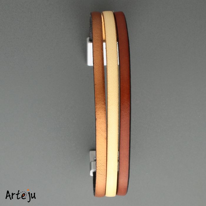 Lederarmband mit Magnetverschluss in Bronze, Creme und Braun