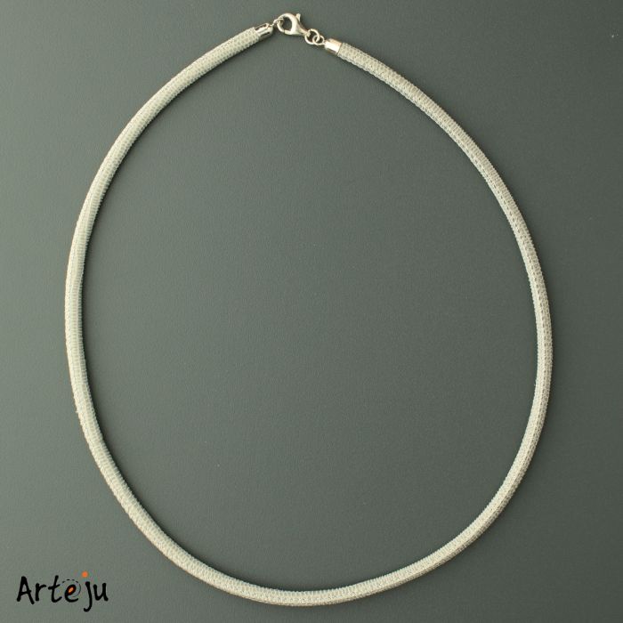 Light Grey Nappa Leather Necklace with Lizard Leather Look