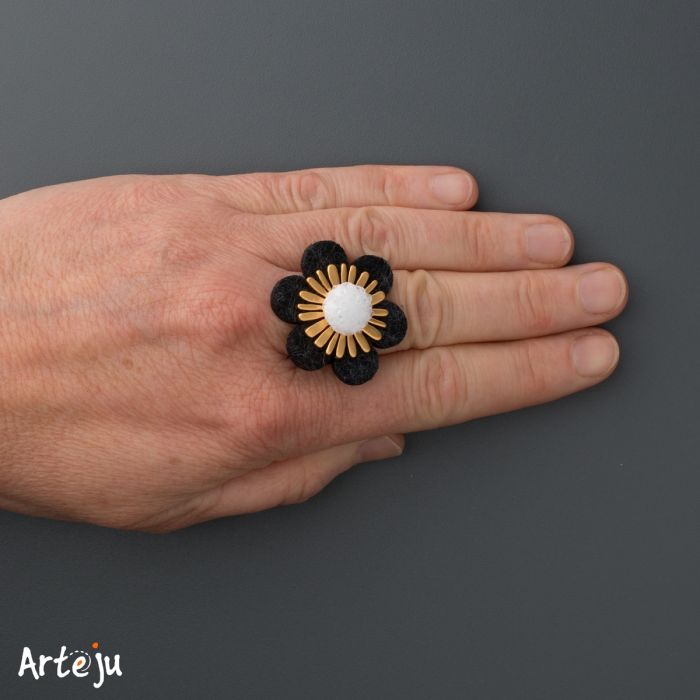Wechselring-Set mit Filzscheibe "Amaryllis" in schwarz und Glastop
