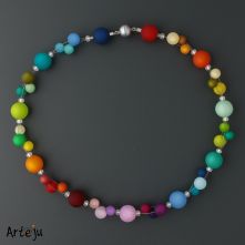 Ball Necklace in colourful, 3-stranded